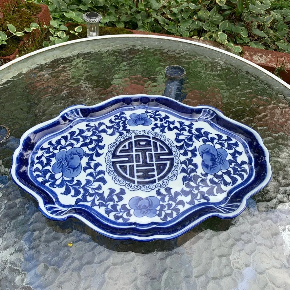 Vintage Bombay Blue and White Floral Ceramic Tray